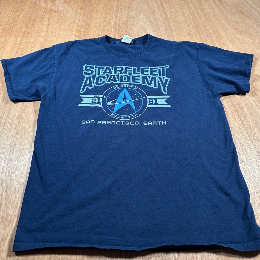 Star Trek Starfleet Academy Shirt Mens L Blue Graphic Tee 2013 Jerzees Cotton